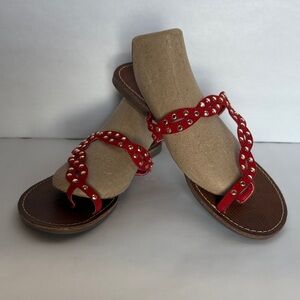 Vintage Carlos by Carlos Santana Red Studded Women's Sandals, Braided, Studs